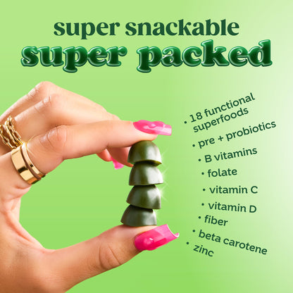 Individual travel packs of Bloom Nutrition Super Greens digestive gummies