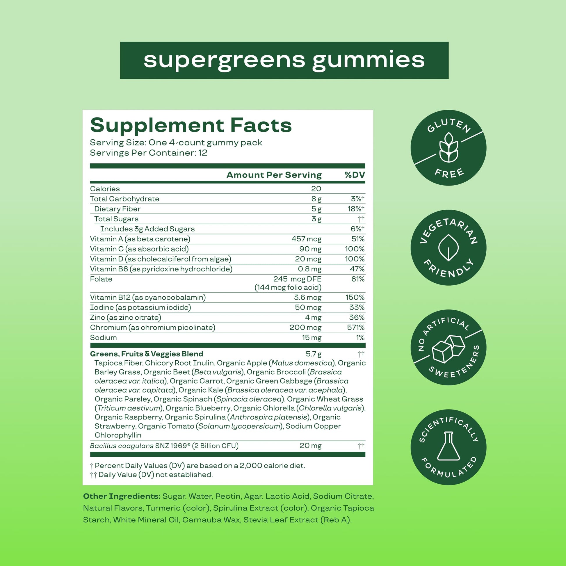 Close up of strawberry kiwi flavored green superfood vitamins for bloating support