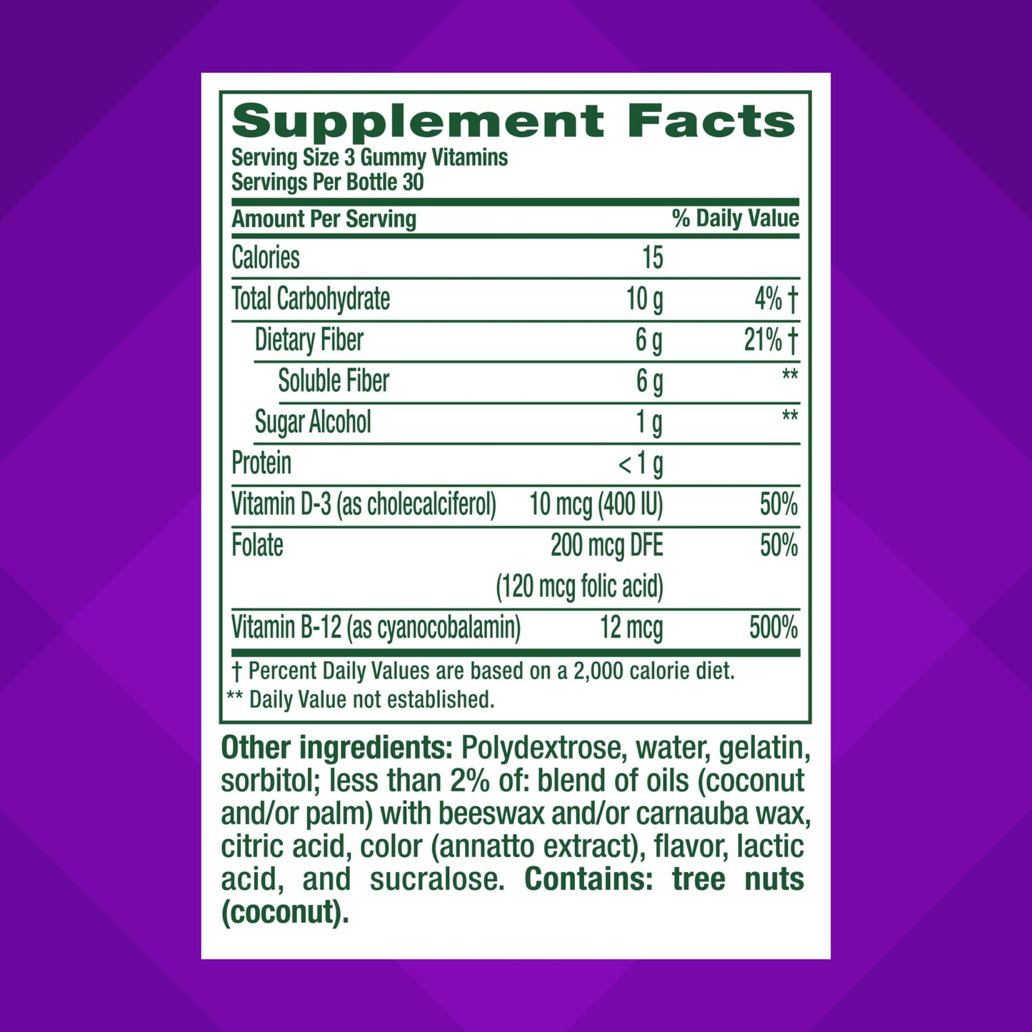 Authentic Vitafusion sugar free fiber supplement bottle sitting on wellness counter