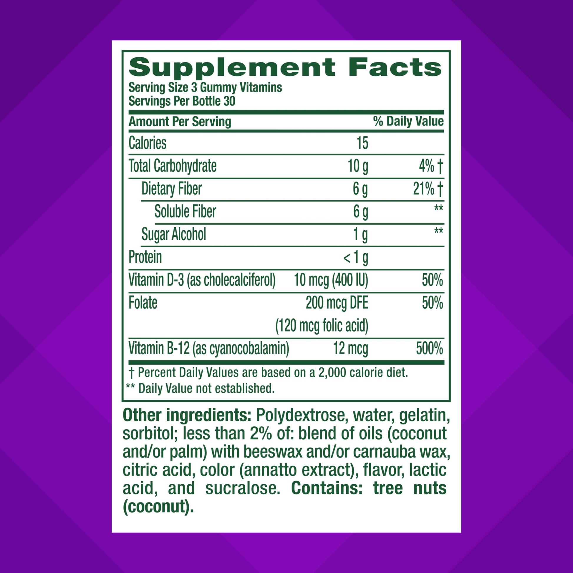 Authentic Vitafusion sugar free fiber supplement bottle sitting on wellness counter