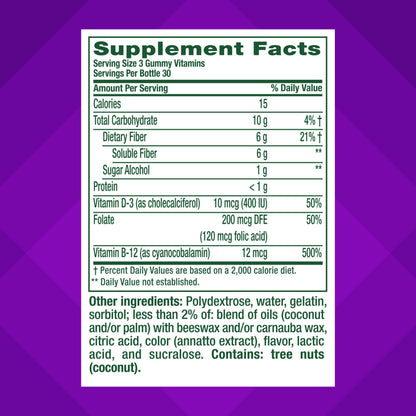 Authentic Vitafusion sugar free fiber supplement bottle sitting on wellness counter
