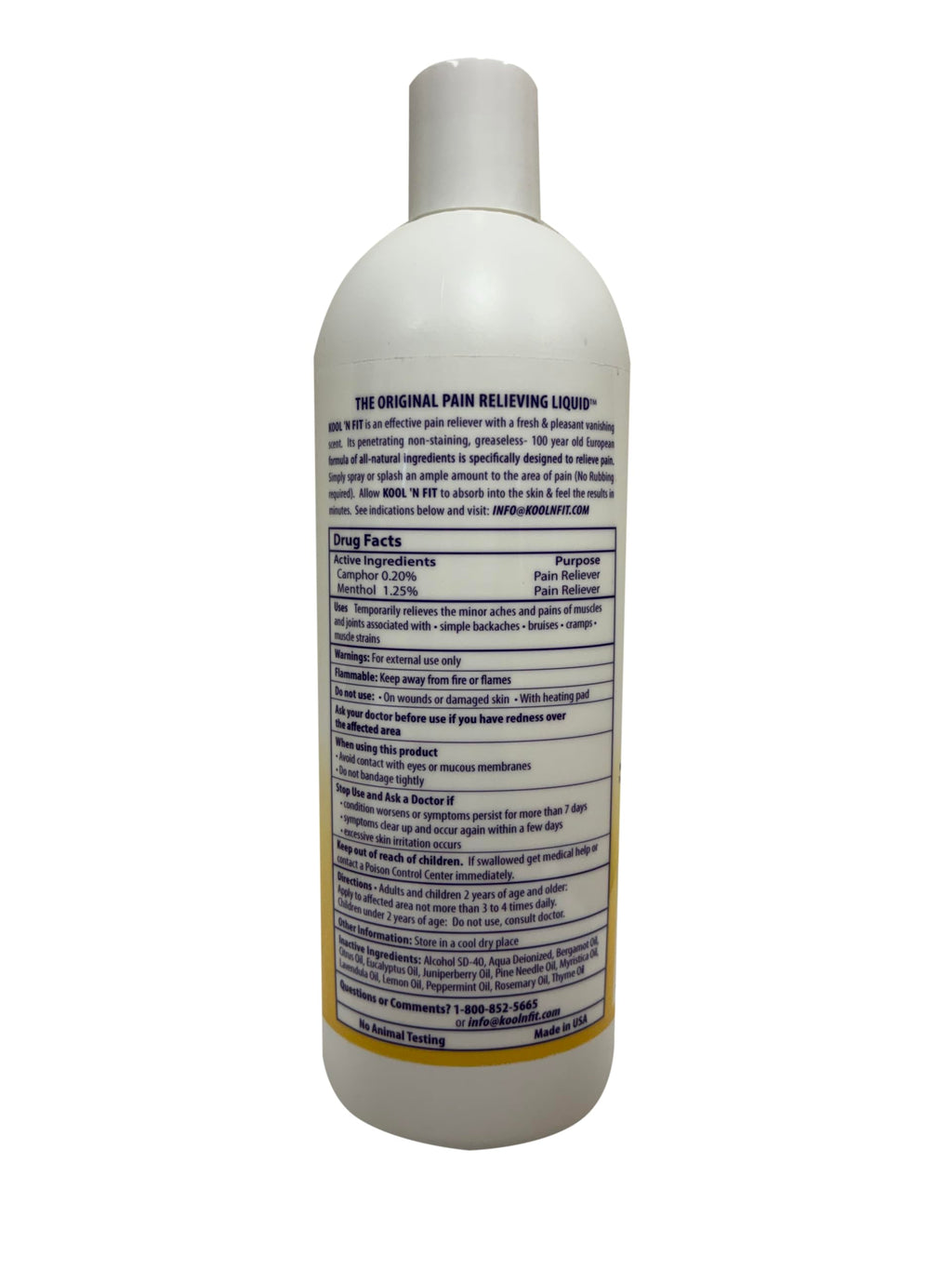All natural USA imported cooling joint spray back view showing ingredients label and application instructions.