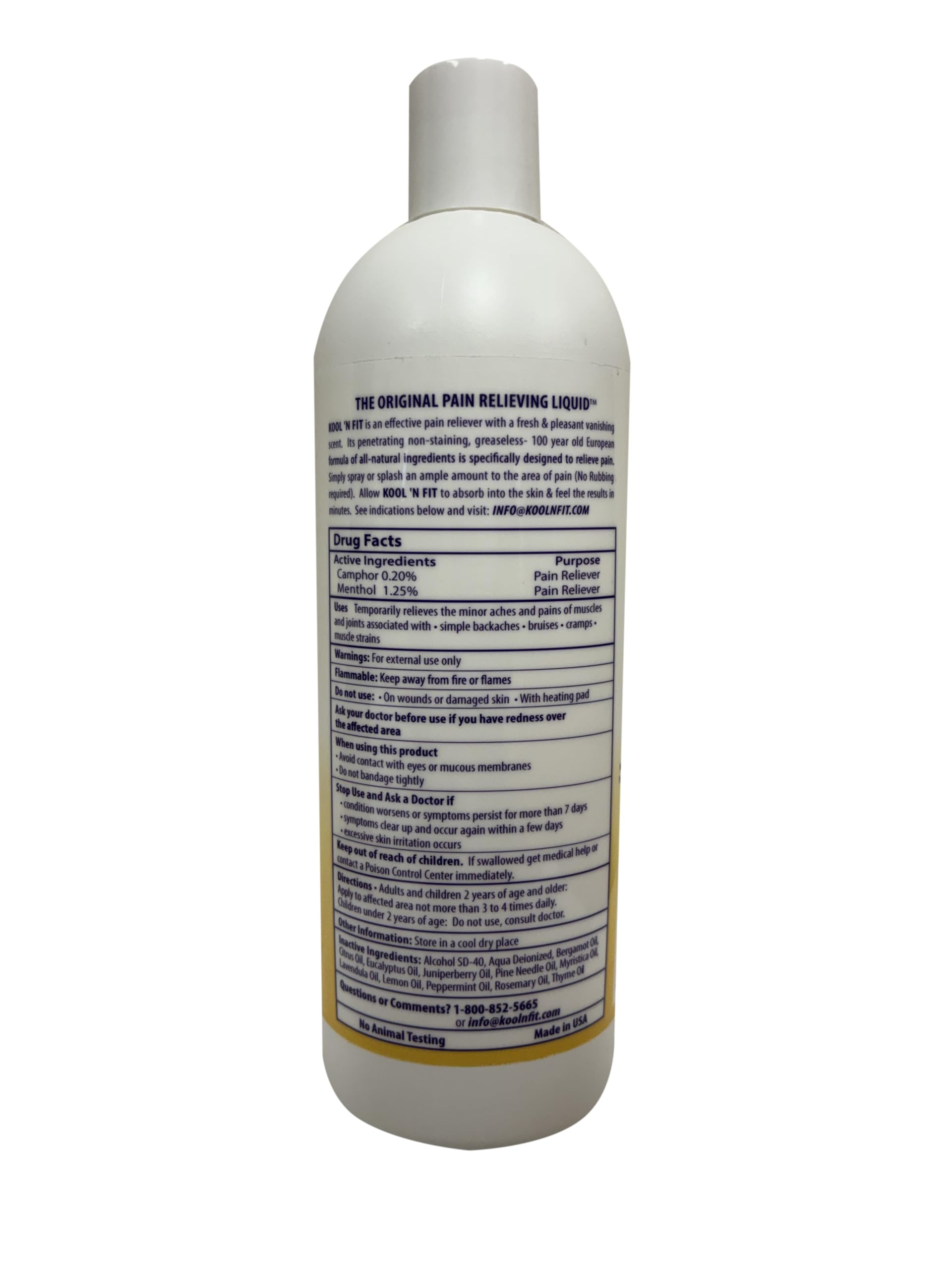 All natural USA imported cooling joint spray back view showing ingredients label and application instructions.