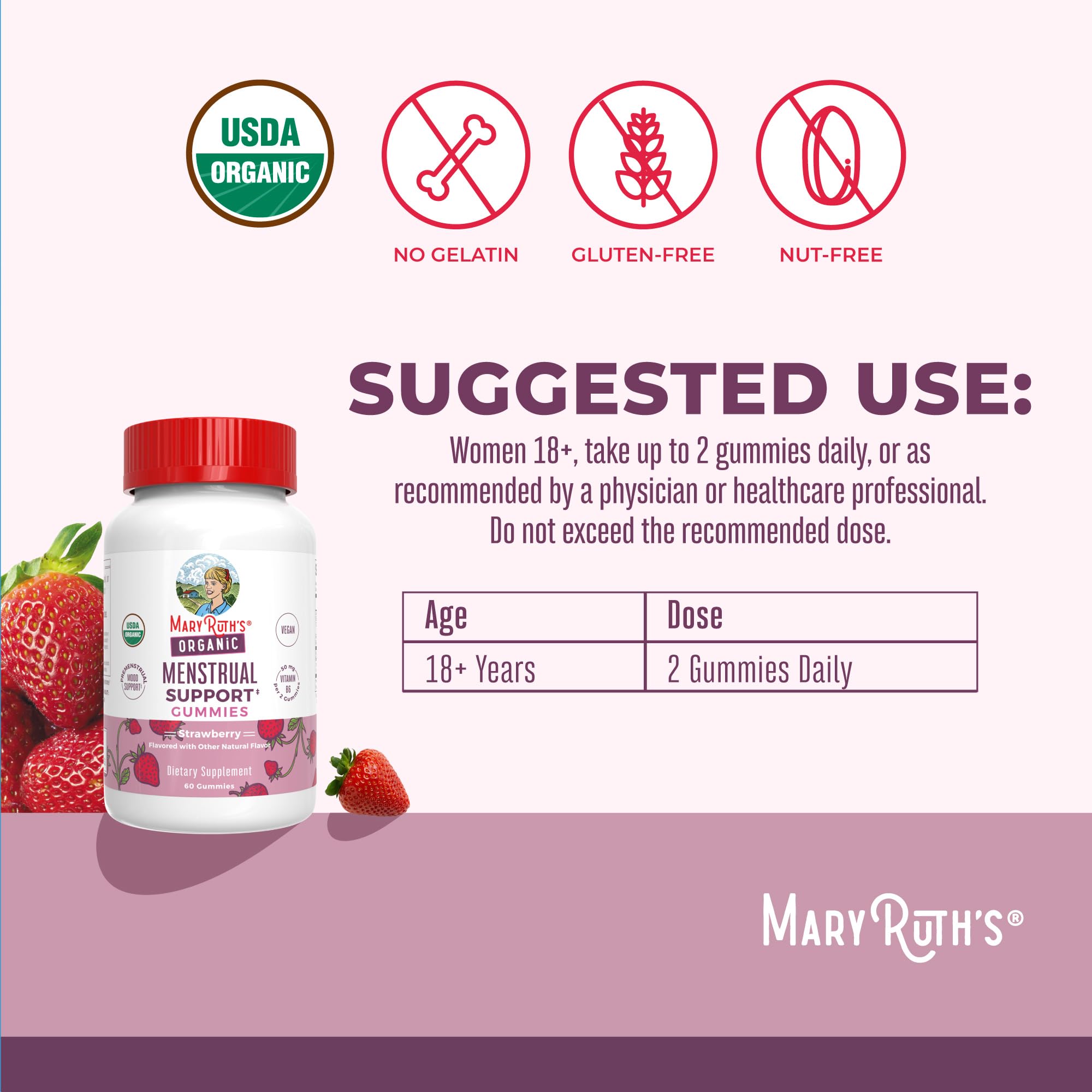 MaryRuth's PMS support strawberry flavored gummies