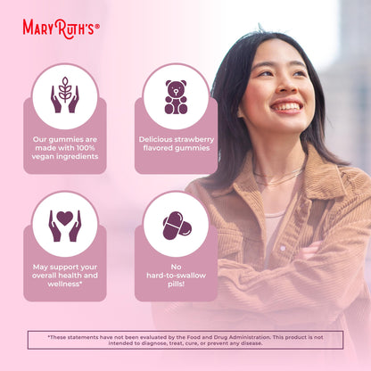 Nutritional information on MaryRuth's menstrual gummies bottle