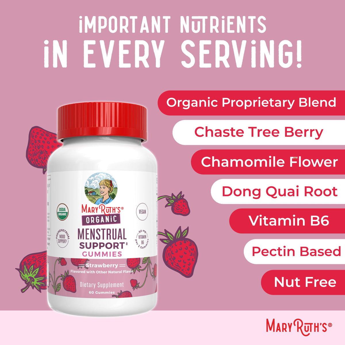 MaryRuth's menstrual support gummies 60 count bottle