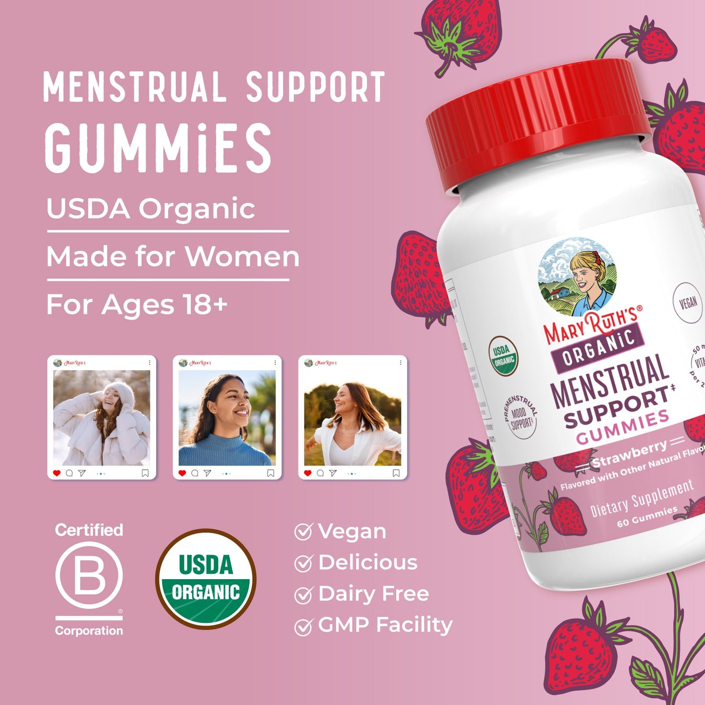 Usage instructions for MaryRuth's PMS gummies