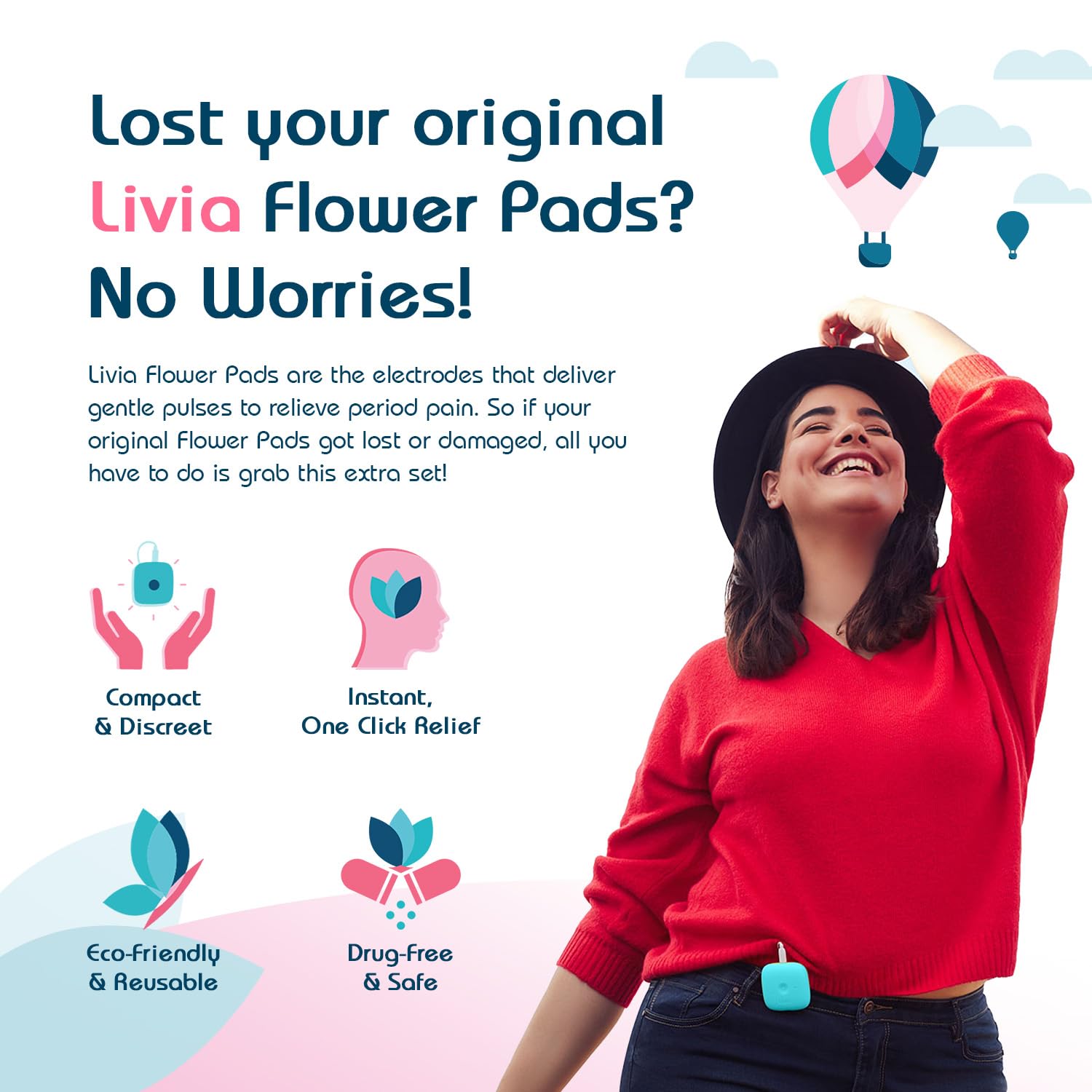 Close-up of the distinctive flower-shaped replacement electrode pads for Livia device