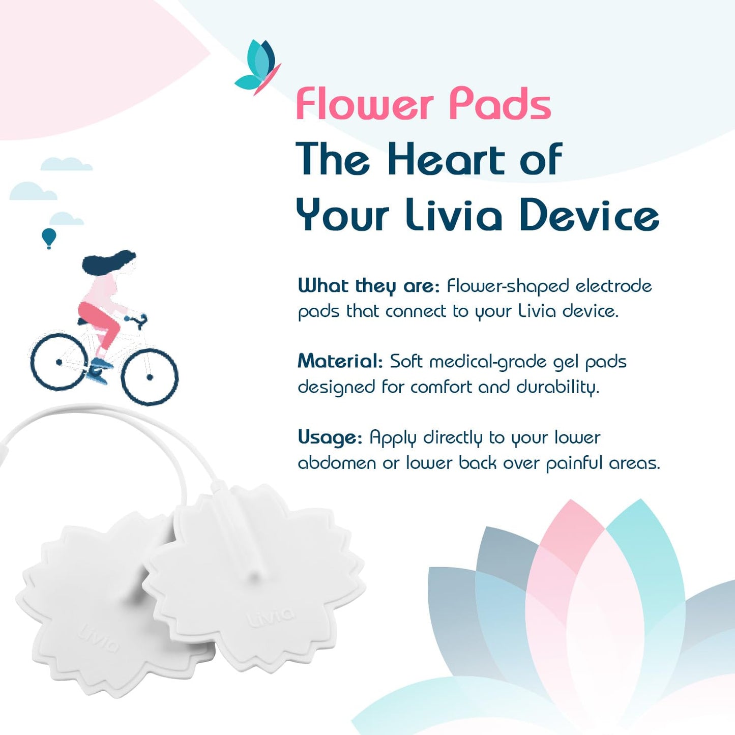Skin-friendly bamboo-based Livia electrodes set showing the device connector cable