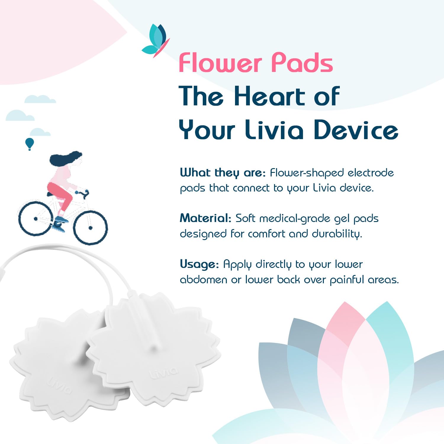 Skin-friendly bamboo-based Livia electrodes set showing the device connector cable