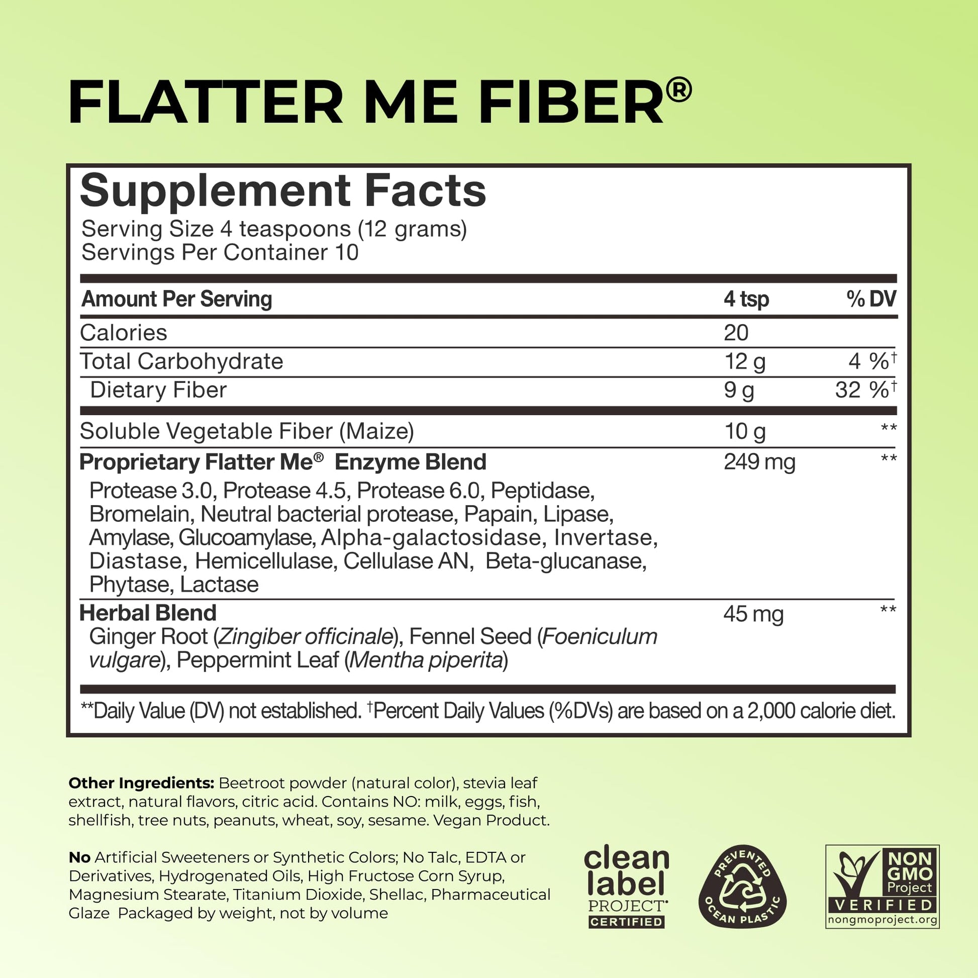 HUM Nutrition GLP-1 booster prebiotic drink mix nutritional facts label.
