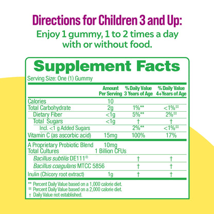 Gluten free dairy free vegan kids probiotic gummies bottle with cartoon graphics