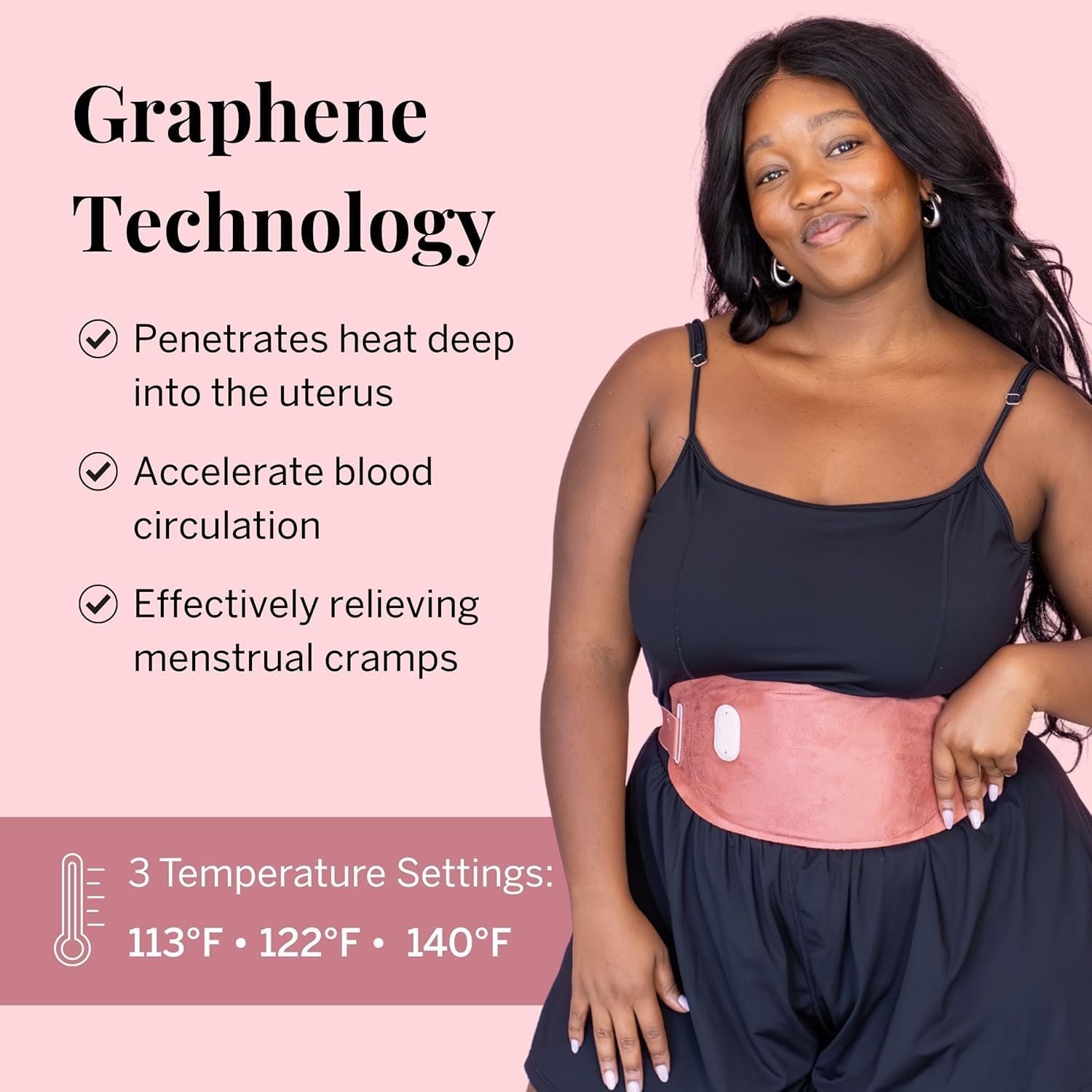 Pixie Cup period pain relief device with adjustable strap