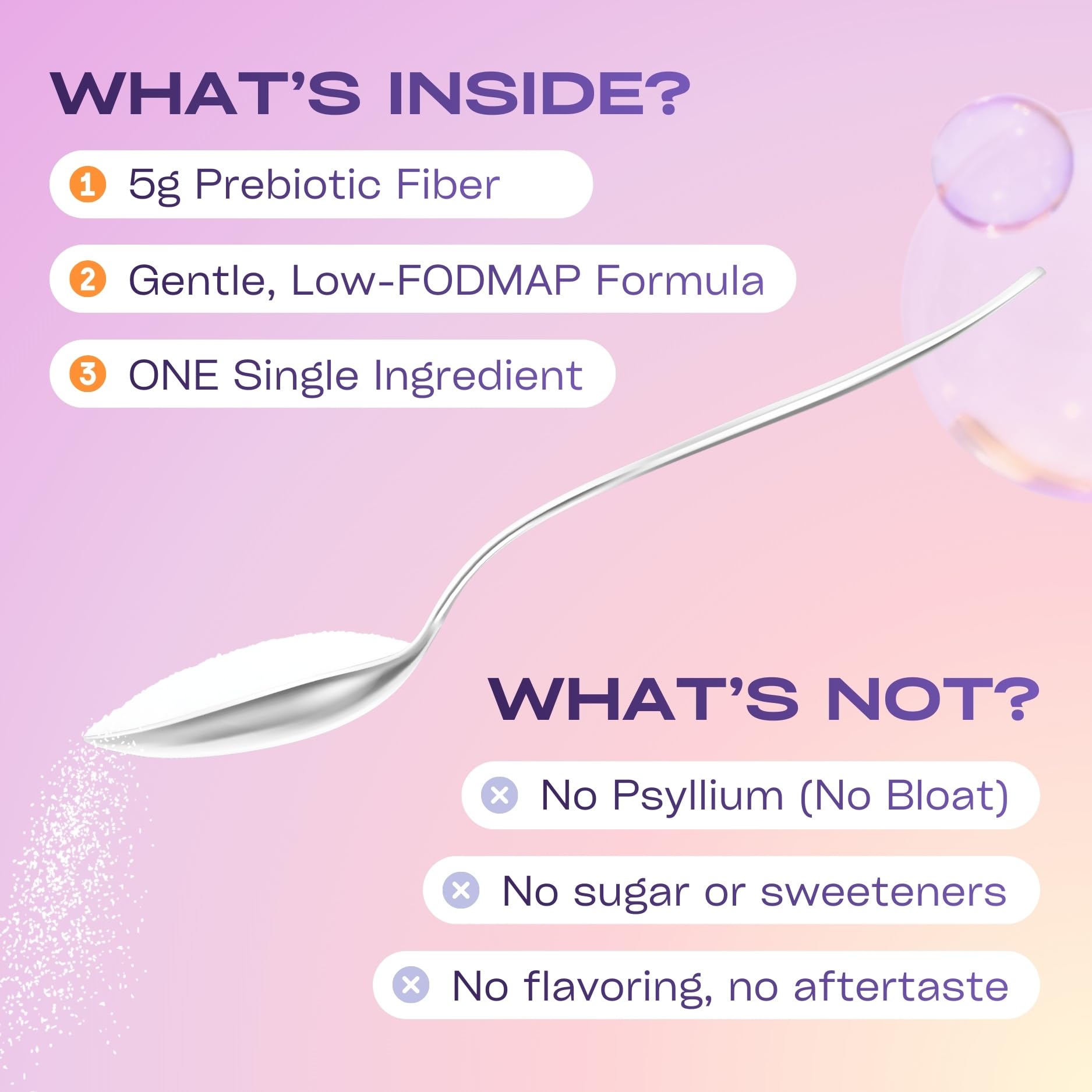 Vegan plant based bloating relief prebiotic powder container scoop