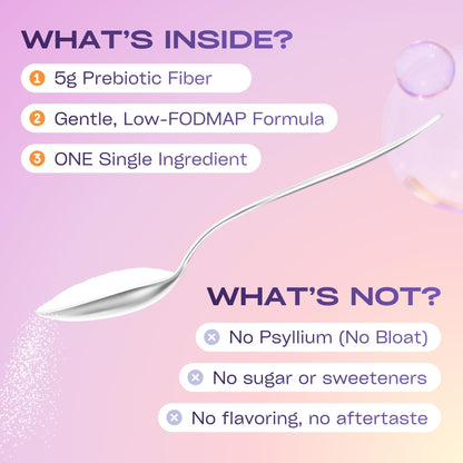Vegan plant based bloating relief prebiotic powder container scoop