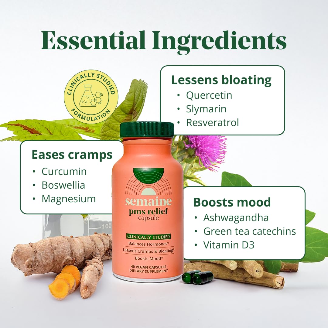 Semaine period support supplement ingredient list on packaging