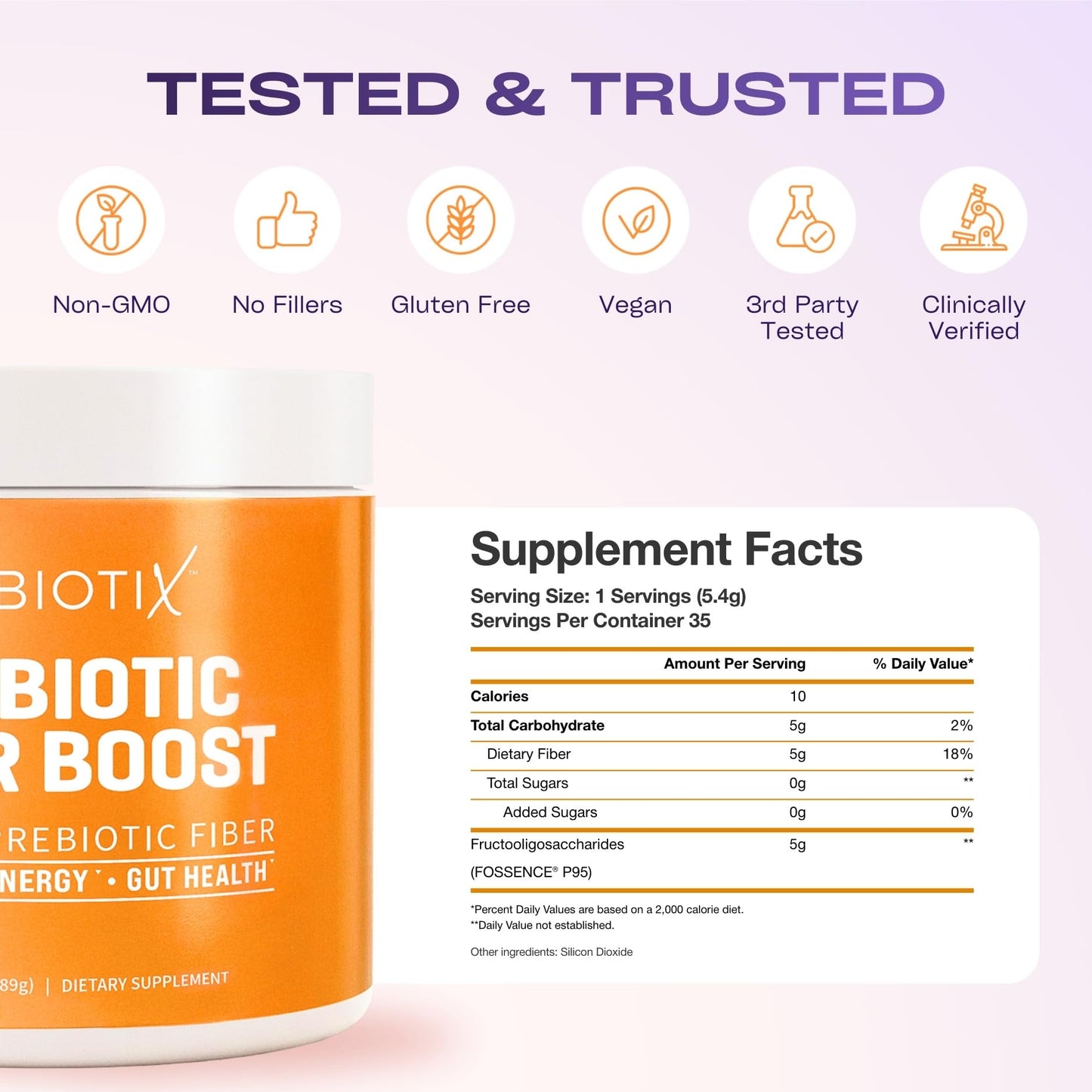 Gluten free sugar free prebiotic fiber for good gut bacteria