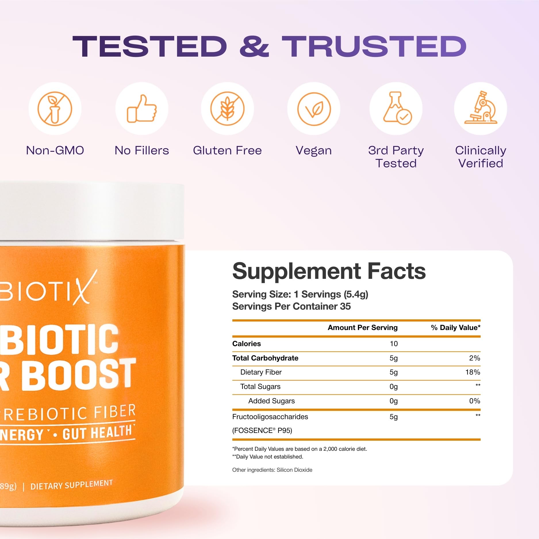 Gluten free sugar free prebiotic fiber for good gut bacteria