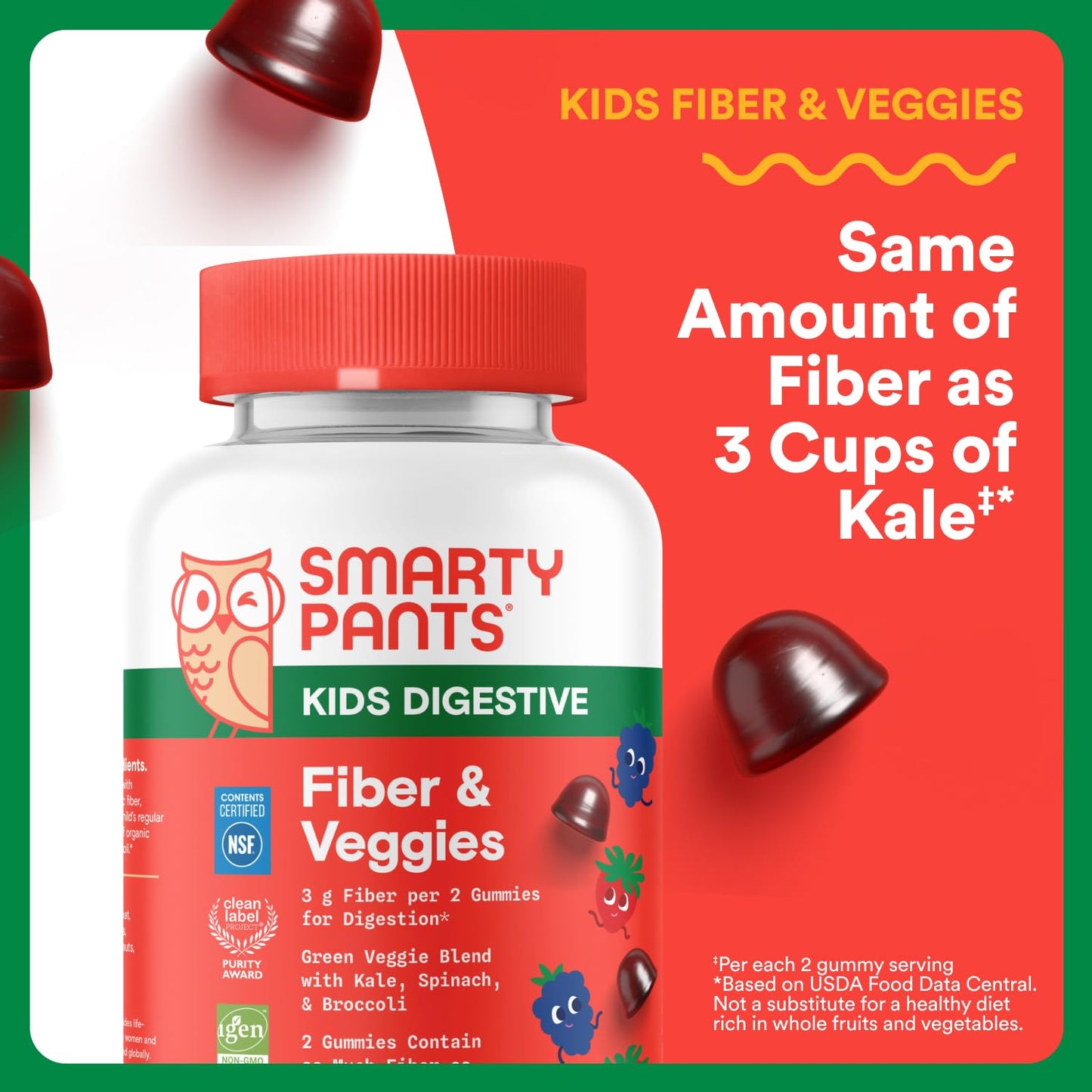 SmartyPants organic green veggie blend and inulin prebiotic supplement packaging information