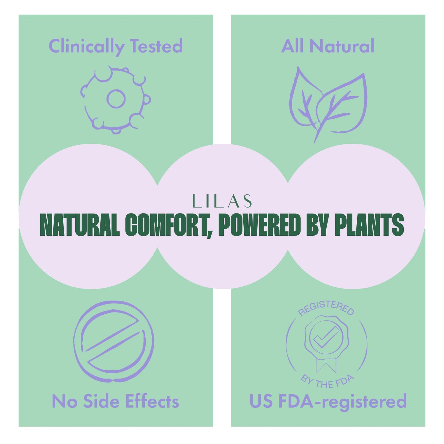 Close-up of the plant-based ingredients list on the LILAS period patch packaging.