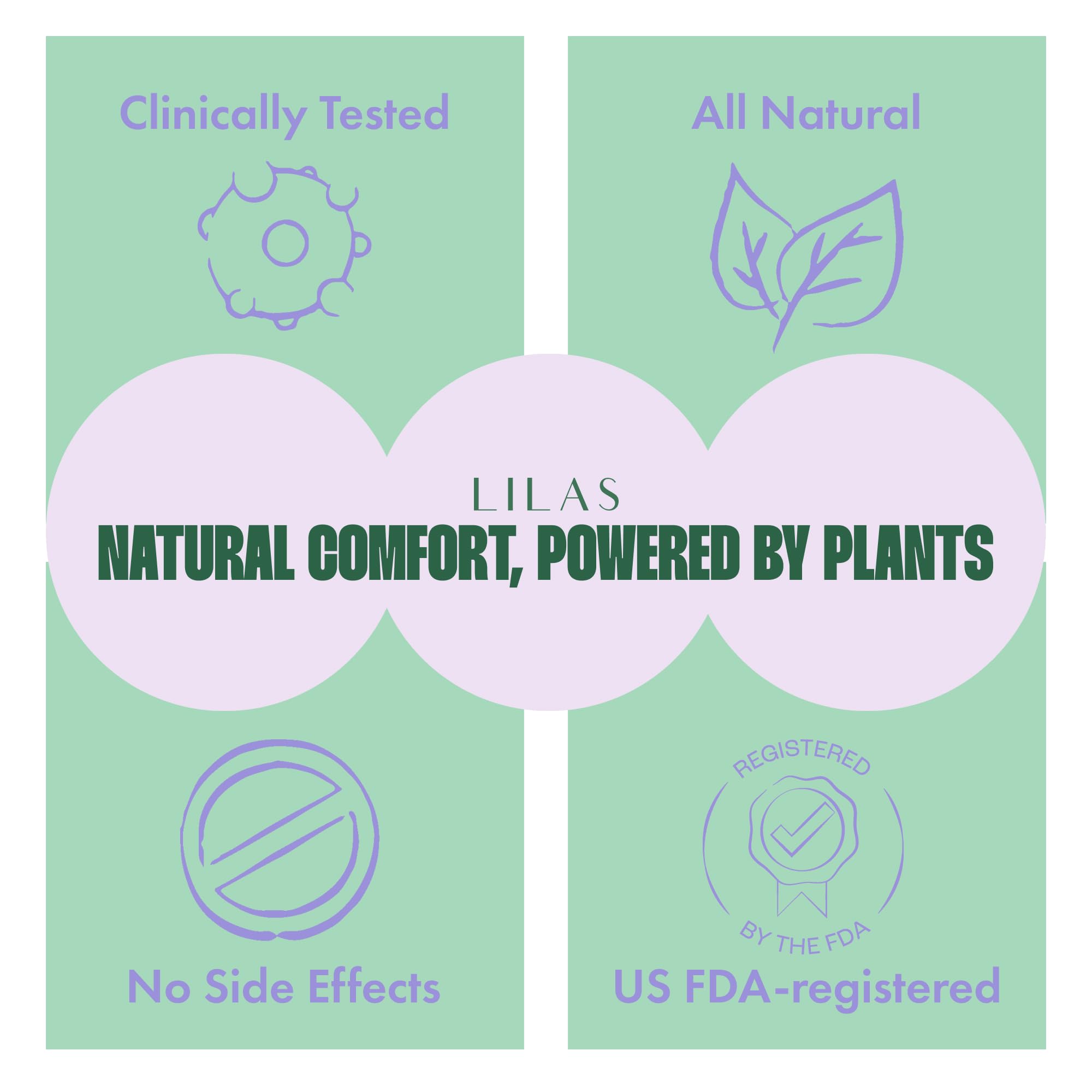 Close-up of the plant-based ingredients list on the LILAS period patch packaging.