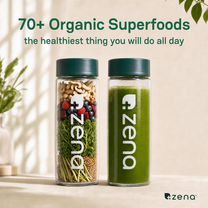 Zena Nutrition Organic Supergreens container showing the USDA organic certification seal