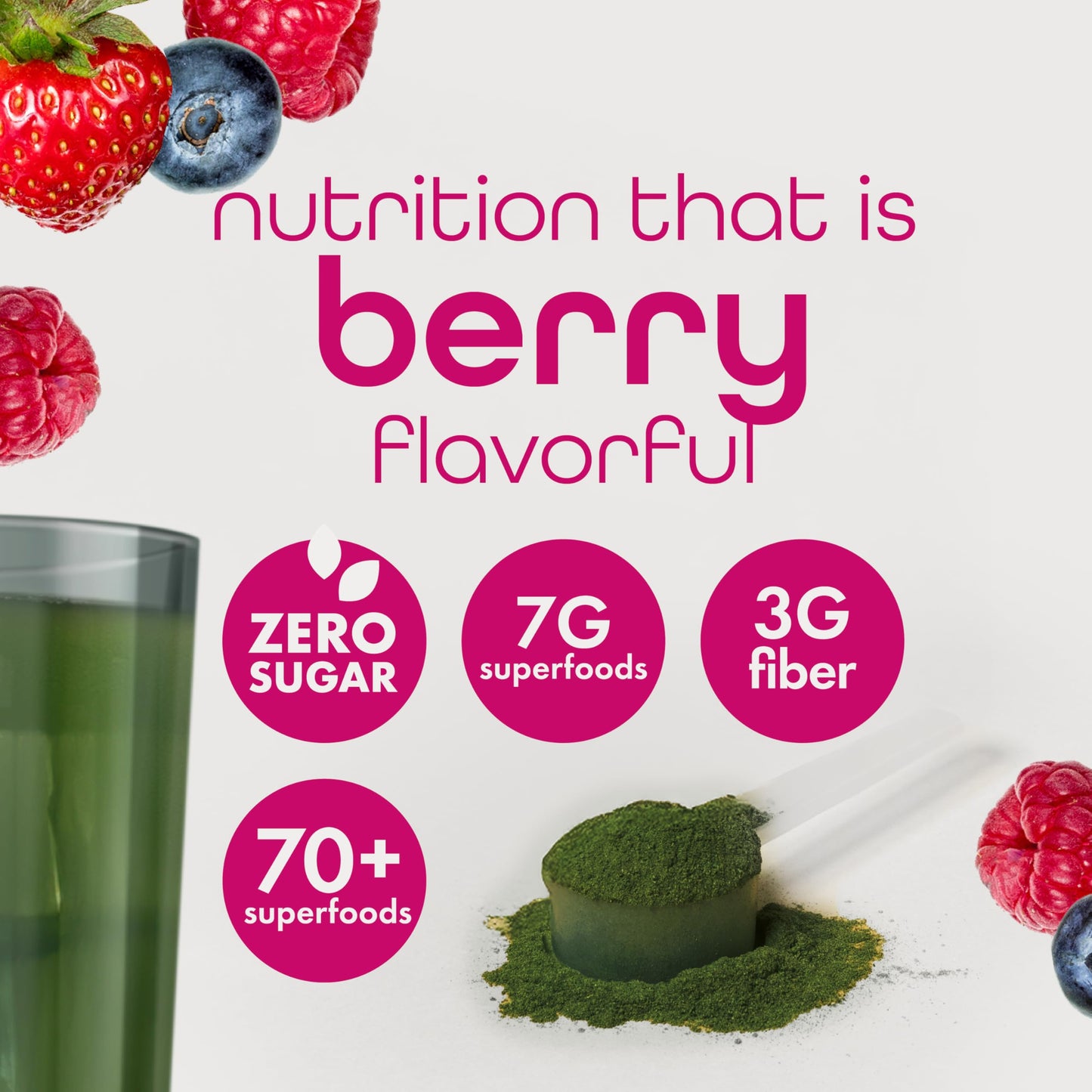 Premium imported USA wellness greens powder by Zena Nutrition in mixed berry variant