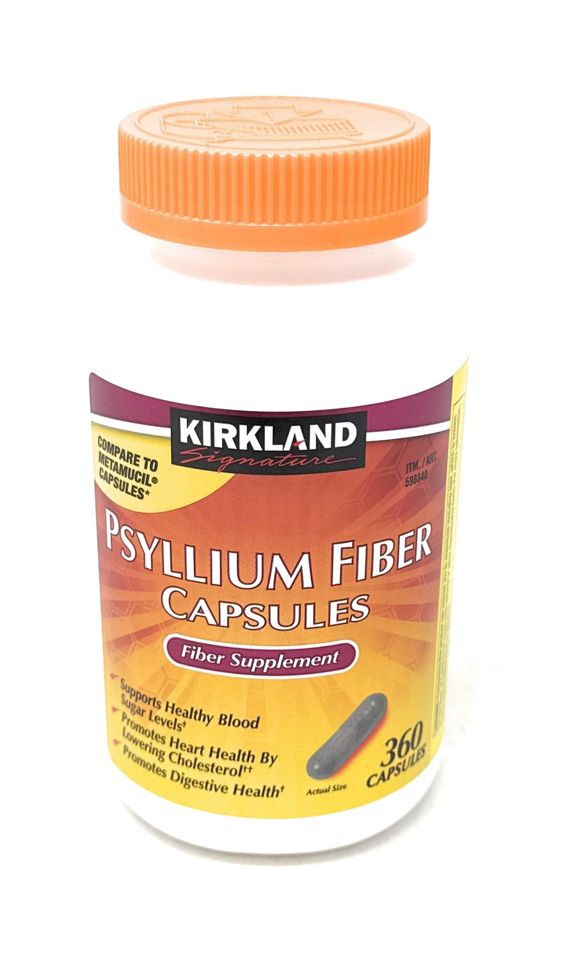 Natural psyllium husk fiber capsules by Kirkland Signature for constipation relief