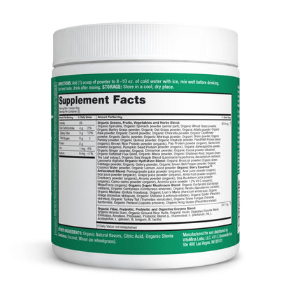 Zena Nutrition Organic Super Greens packaging display showcasing its six mushroom complex