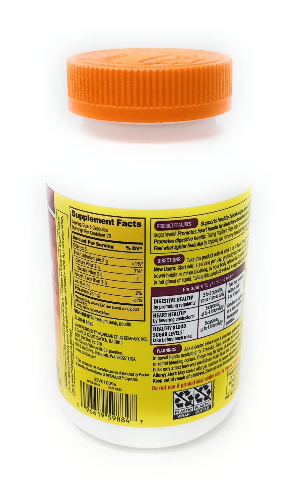 Gluten free natural fiber capsules by Kirkland Signature for daily health management