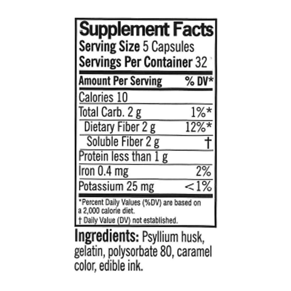 Quality Choice natural psyllium husk fiber capsules back label showing ingredient list