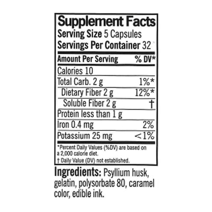 Quality Choice natural psyllium husk fiber capsules back label showing ingredient list