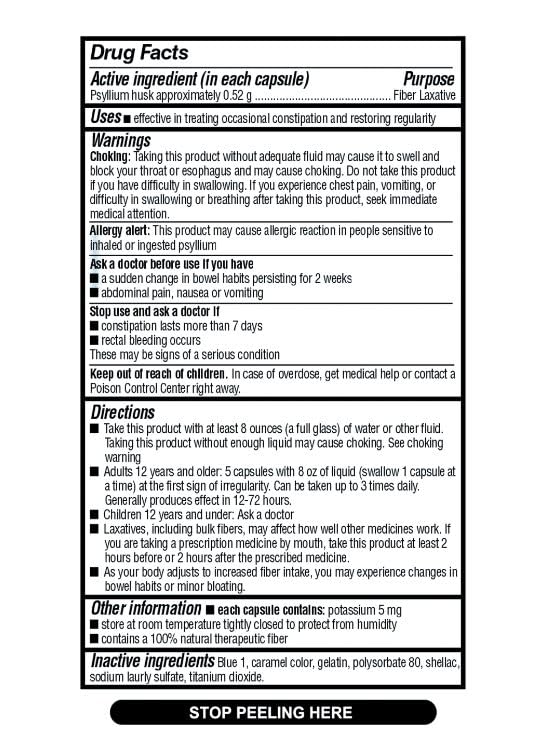 Quality Choice fiber therapy 160 count bottle showing daily regular supplement details