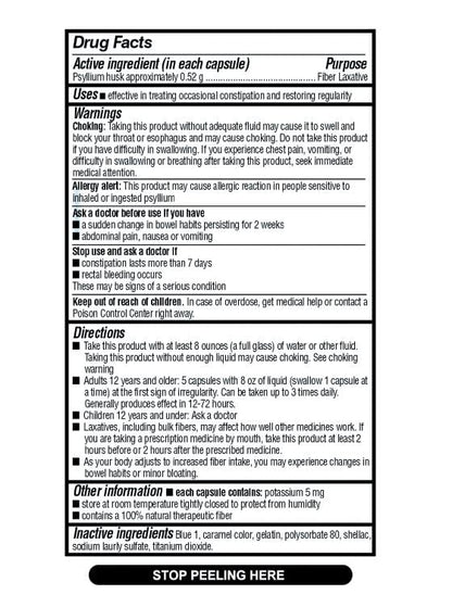 Quality Choice fiber therapy 160 count bottle showing daily regular supplement details