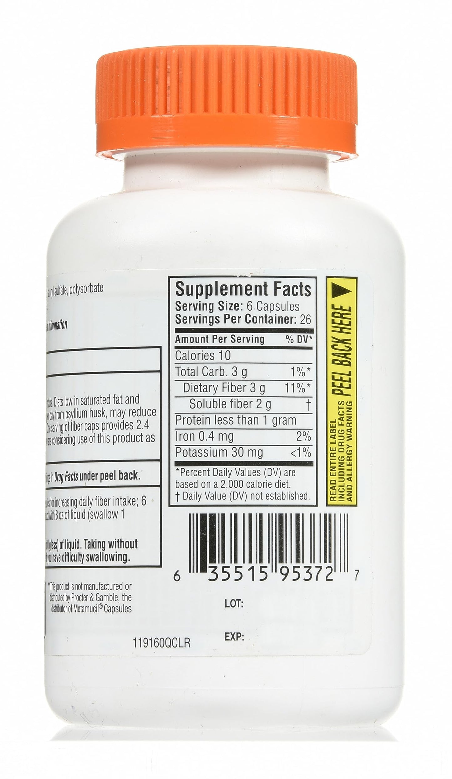 Quality Choice bulk forming fiber laxative capsules close up of directions for use