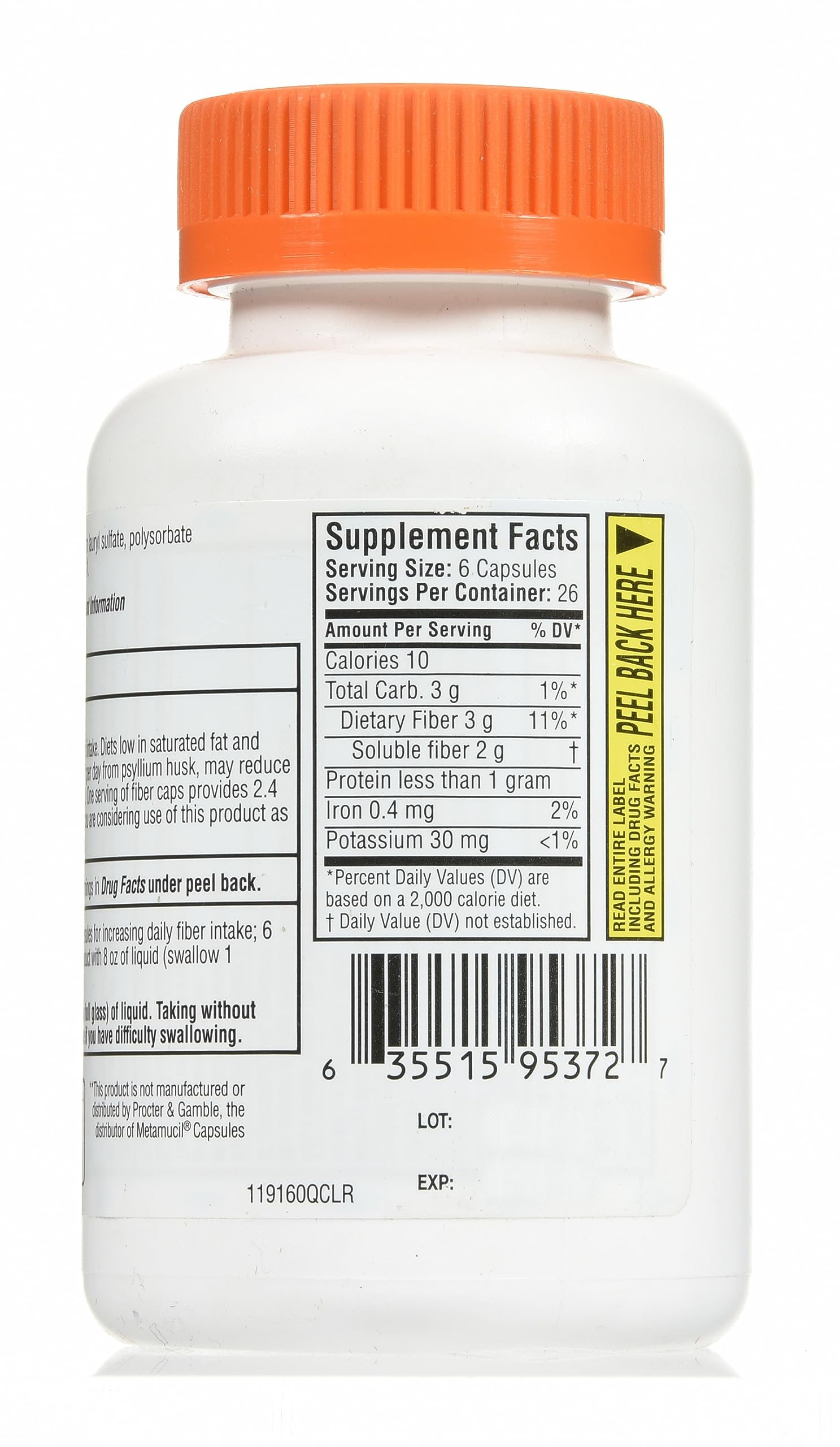 Quality Choice bulk forming fiber laxative capsules close up of directions for use