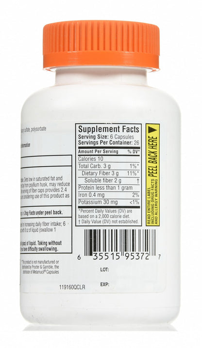 Quality Choice bulk forming fiber laxative capsules close up of directions for use