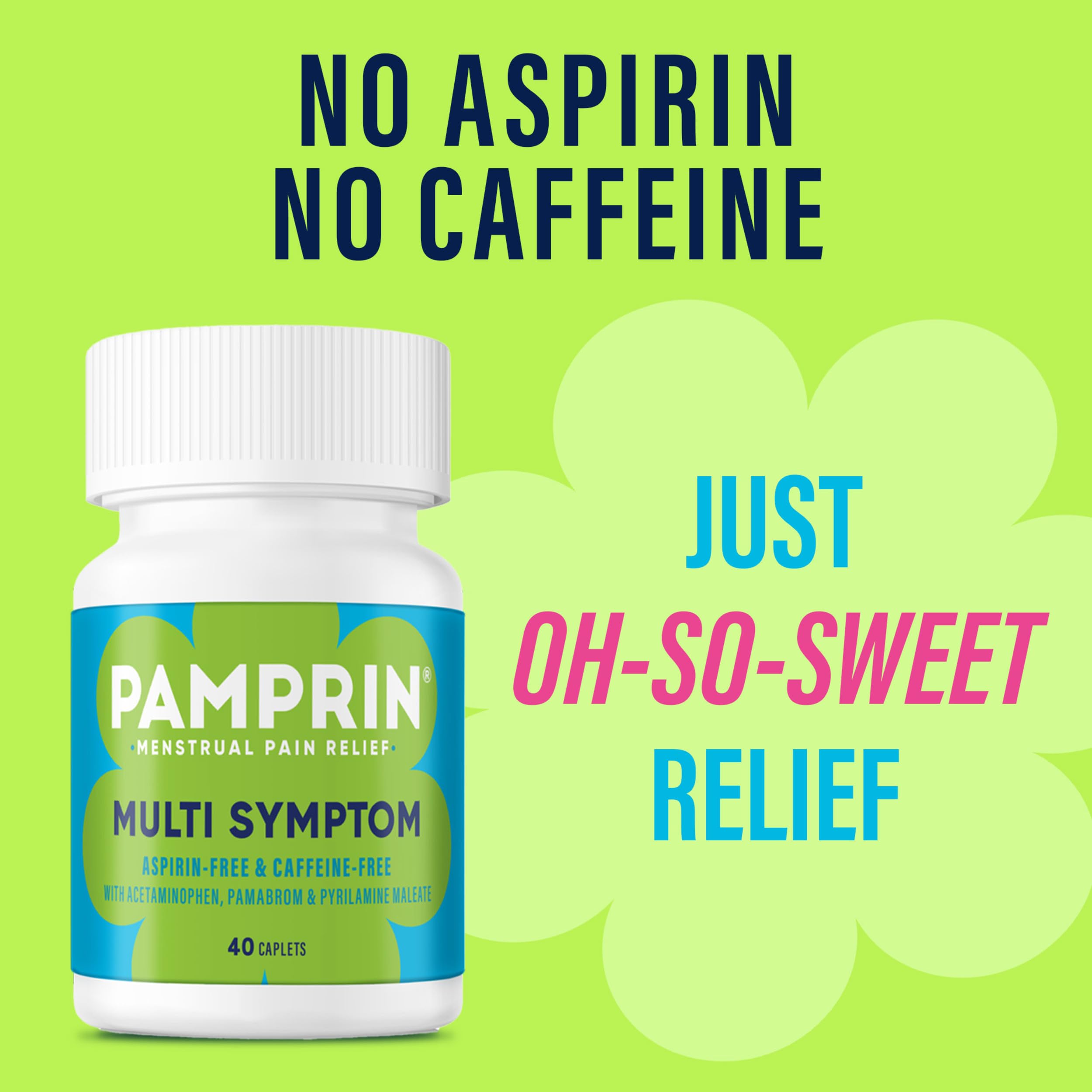 Imported Pamprin multi symptom formula with acetaminophen pain reliever for women wellness.