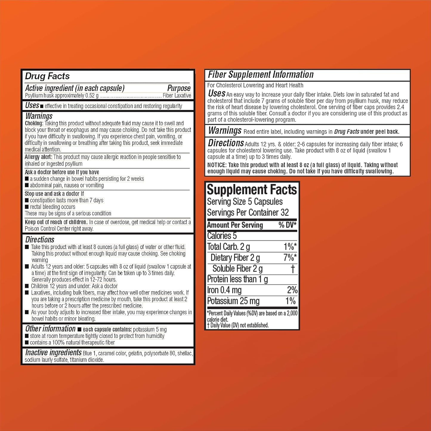 Quality Choice premium natural fiber therapy capsules packaging details and supplement facts