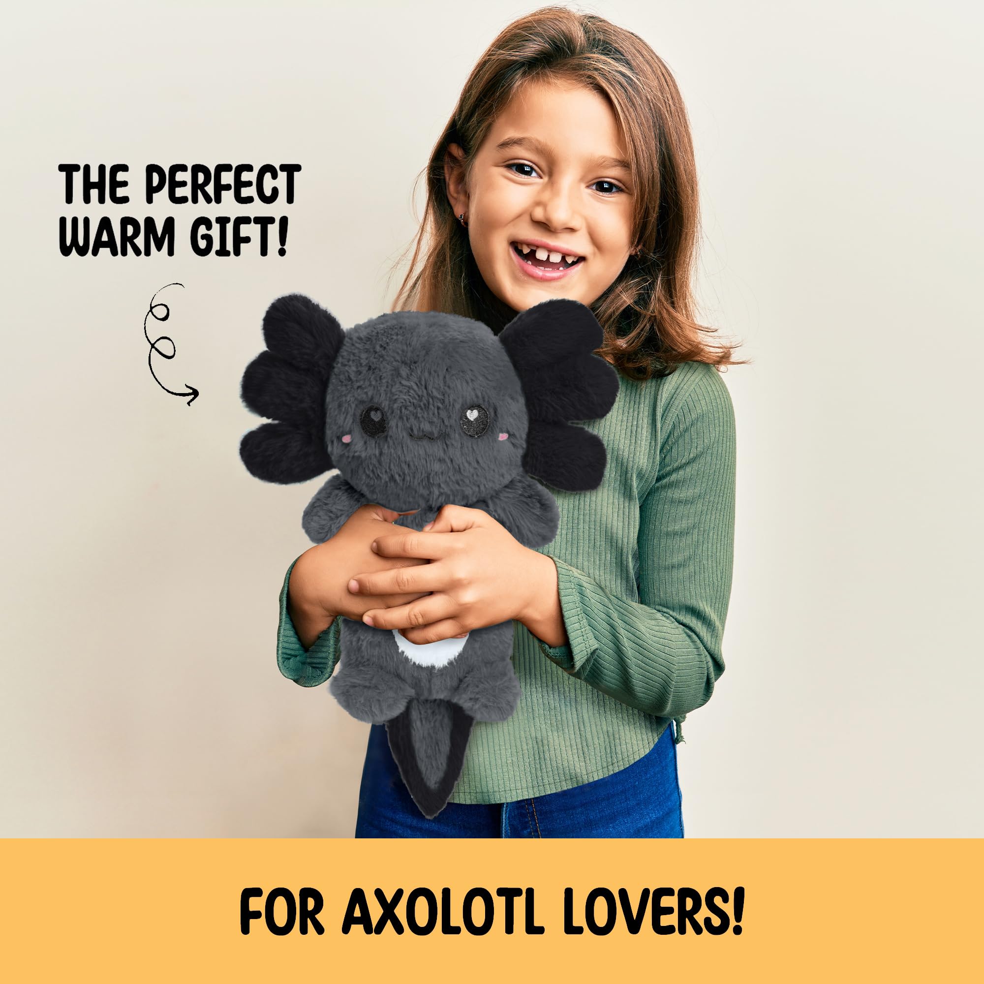 Happy Fuel Axolotl plushie showing removable clay bead pack
