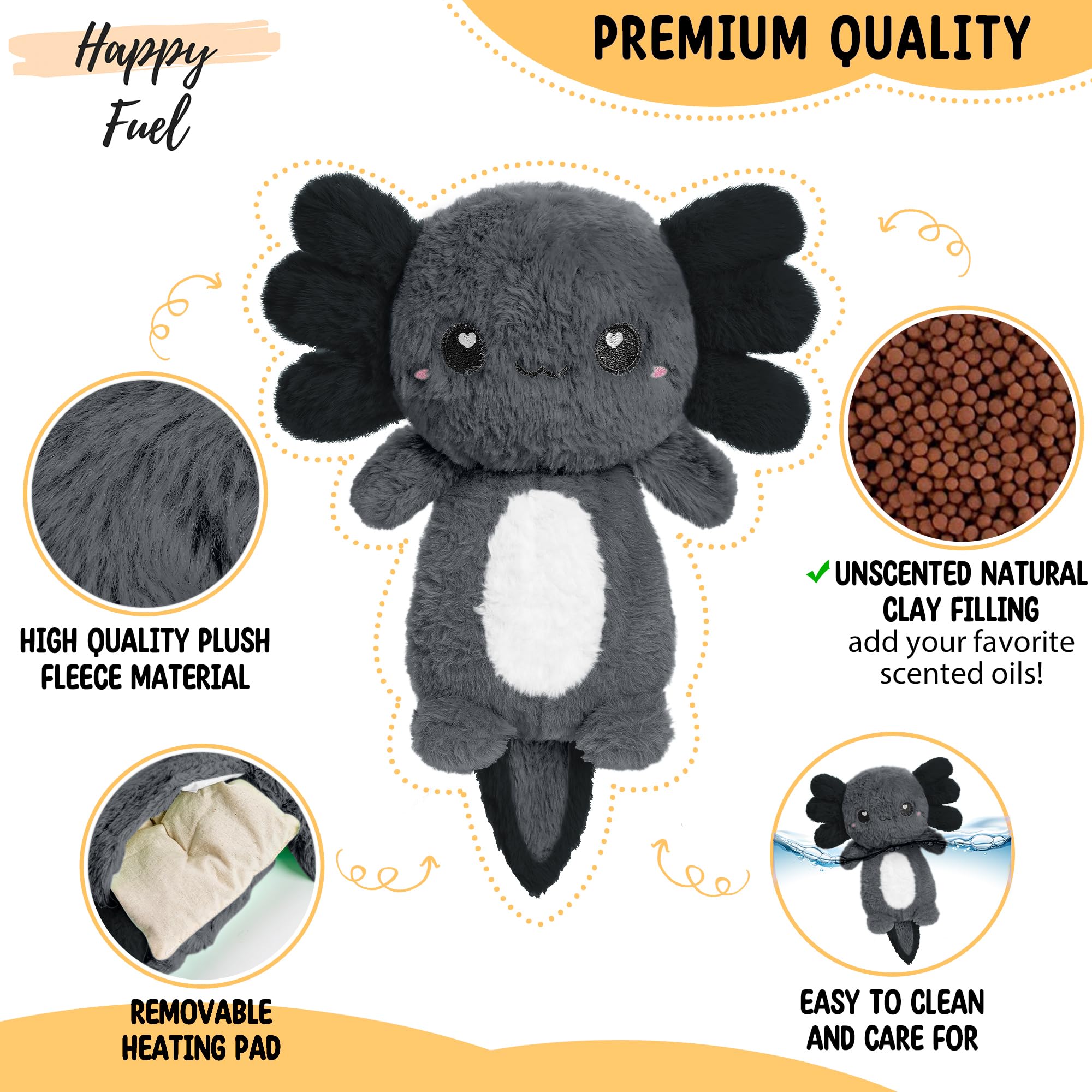 Side profile of Axolotl soft toy heating pad