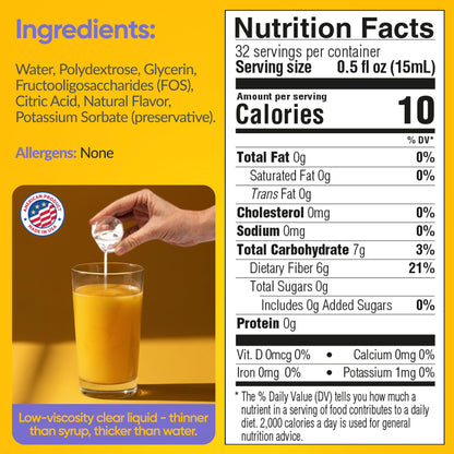 Child digestive health supplement with six grams of soluble fiber per tablespoon