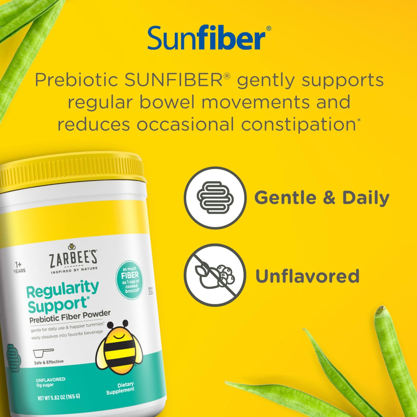 Flavorless daily fiber supplement container showing 6 grams of fiber content for toddlers.