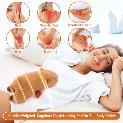 Weighted capybara heating pad showing soft plush texture