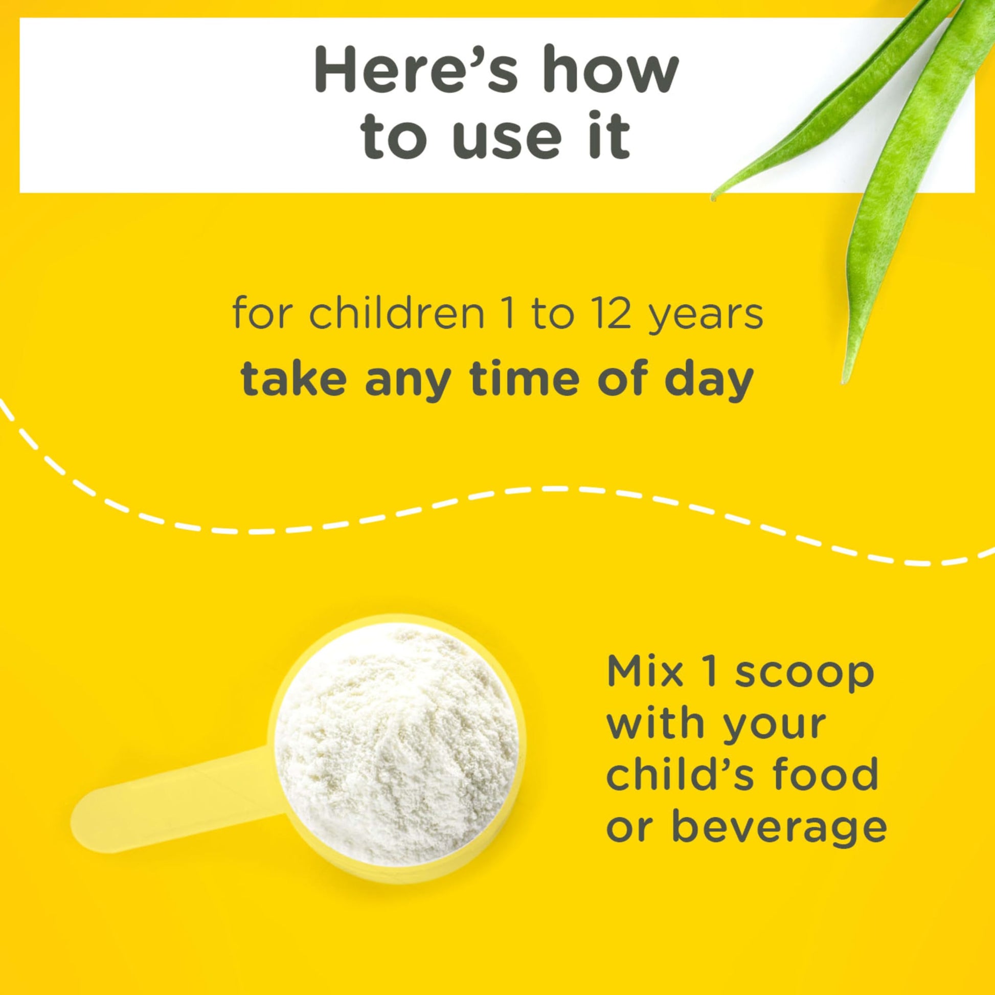 Side view of Zarbee's 5.82 ounces fiber powder bottle outlining age specific pediatric directions.