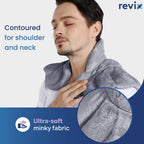 Weighted heating pad for back pain relief draped over shoulders