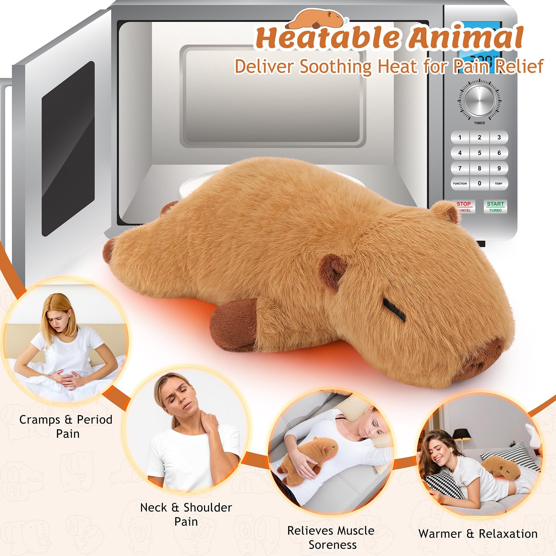 Back view of 1.8lb weighted capybara microwavable toy