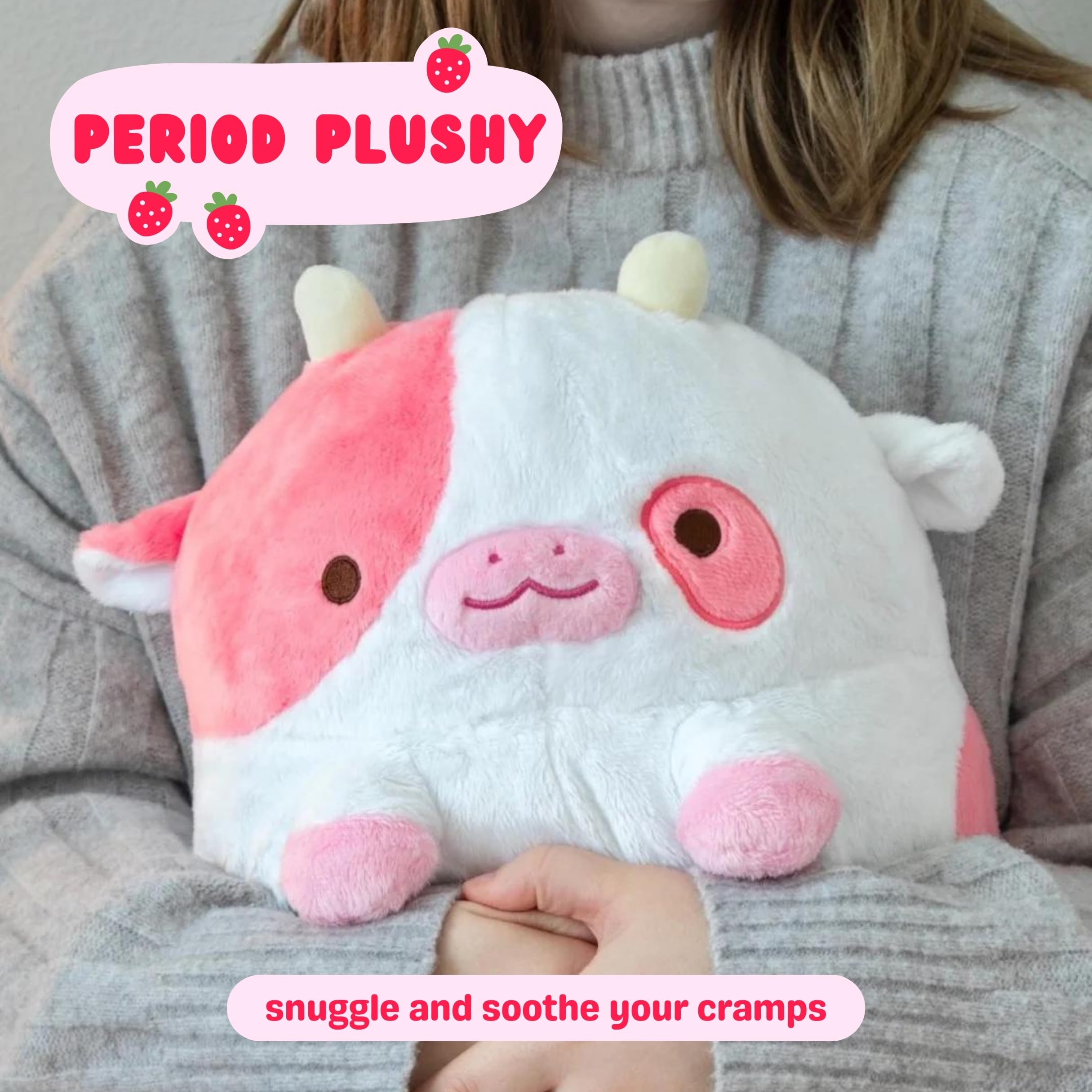 Shopzoki cow plush with removable gel heart insert for hot and cold therapy