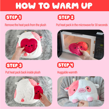 The Shopzoki heatable cow plush being used as an emotional support toy