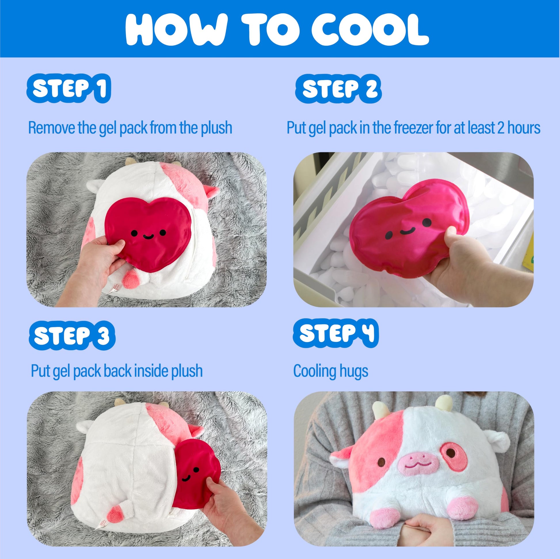 Detailed view of the strawberry cow plush design and stitching quality